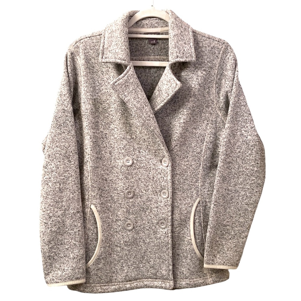Eddie Bauer Jacket Lightweight Coat Double Breasted Gray Pockets Fleece WM SZ M